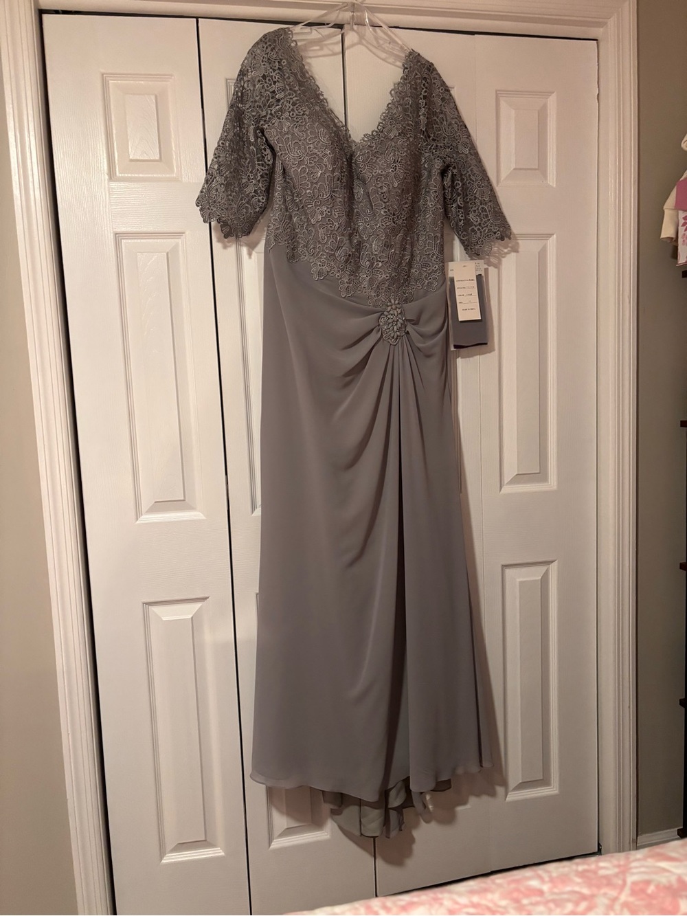 Moncler Gray Lace Bodice Draped Maxi Dress